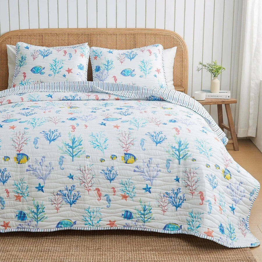 Great Bay Home Coastal Quilt Set Twin XL Nautical Microfiber Bedspread 2pc