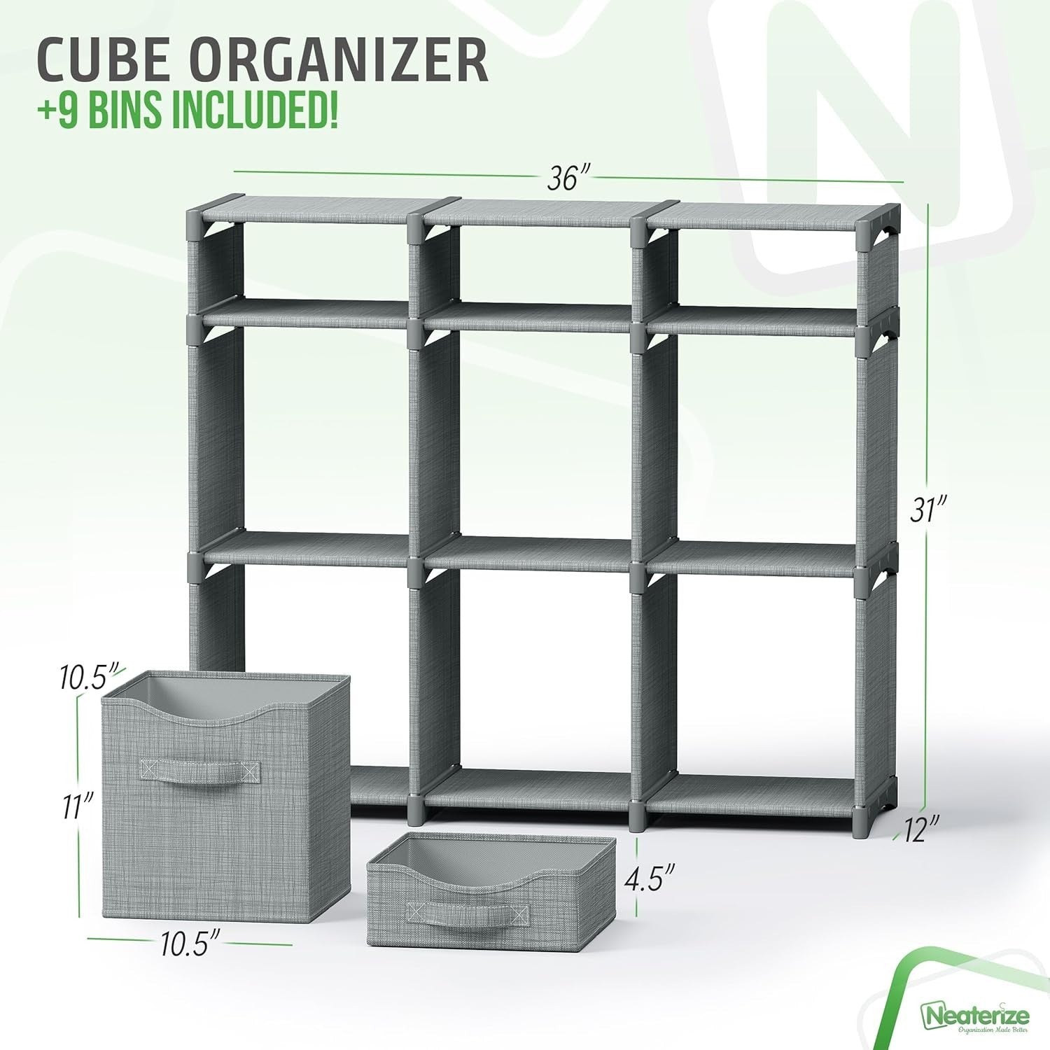 Neaterize 3-Tier Cube Organizer – 9 Cube Storage Shelf – Gray – New Open Box