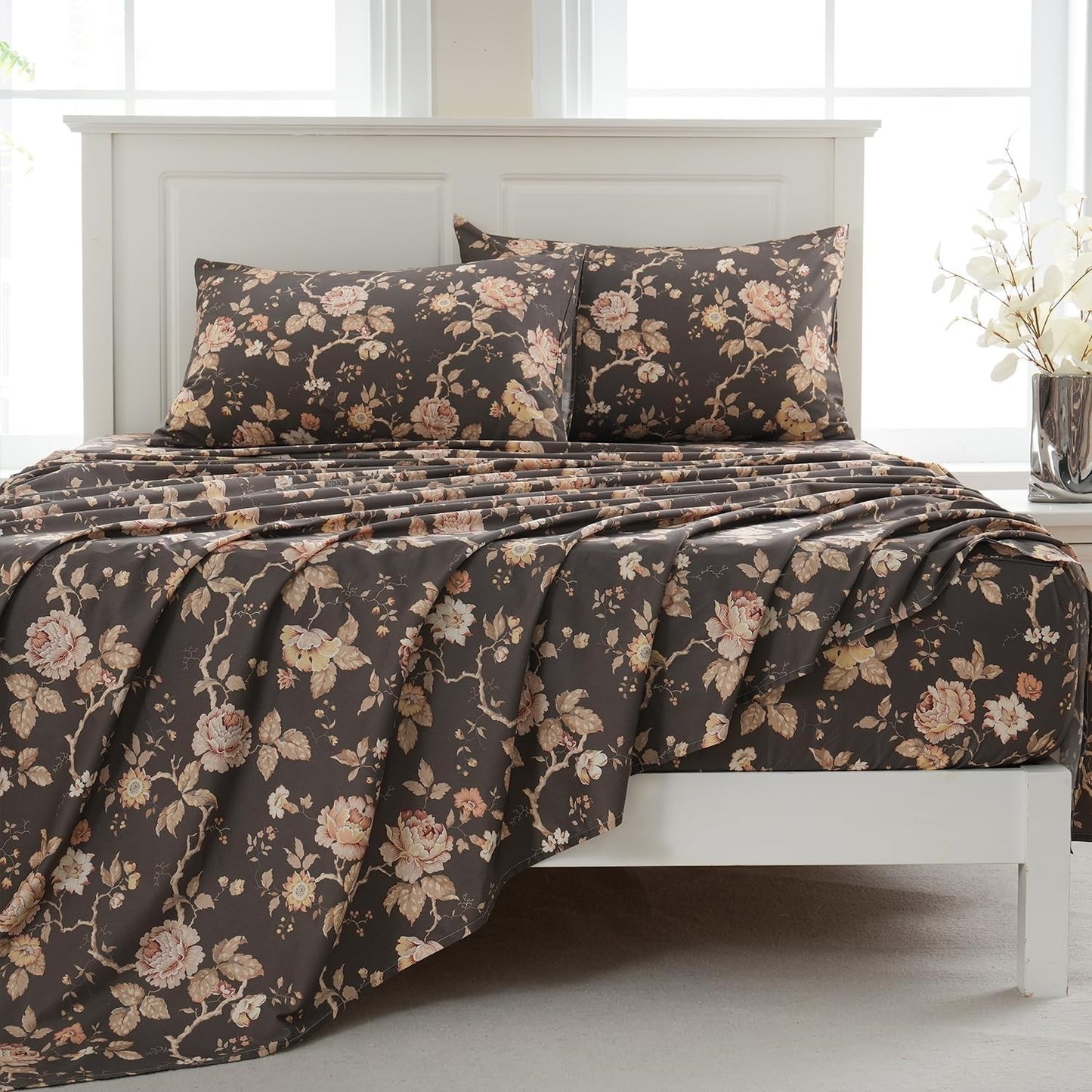 Zusbest Bedding Bundle Floral Comforter Set w/ Storage Bag Soft Cozy