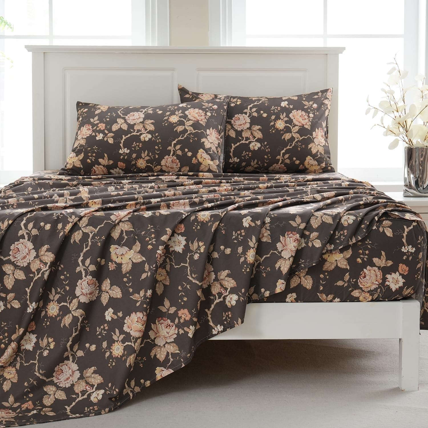 Zusbest Bedding Bundle Floral Comforter Set w/ Storage Bag Soft Cozy