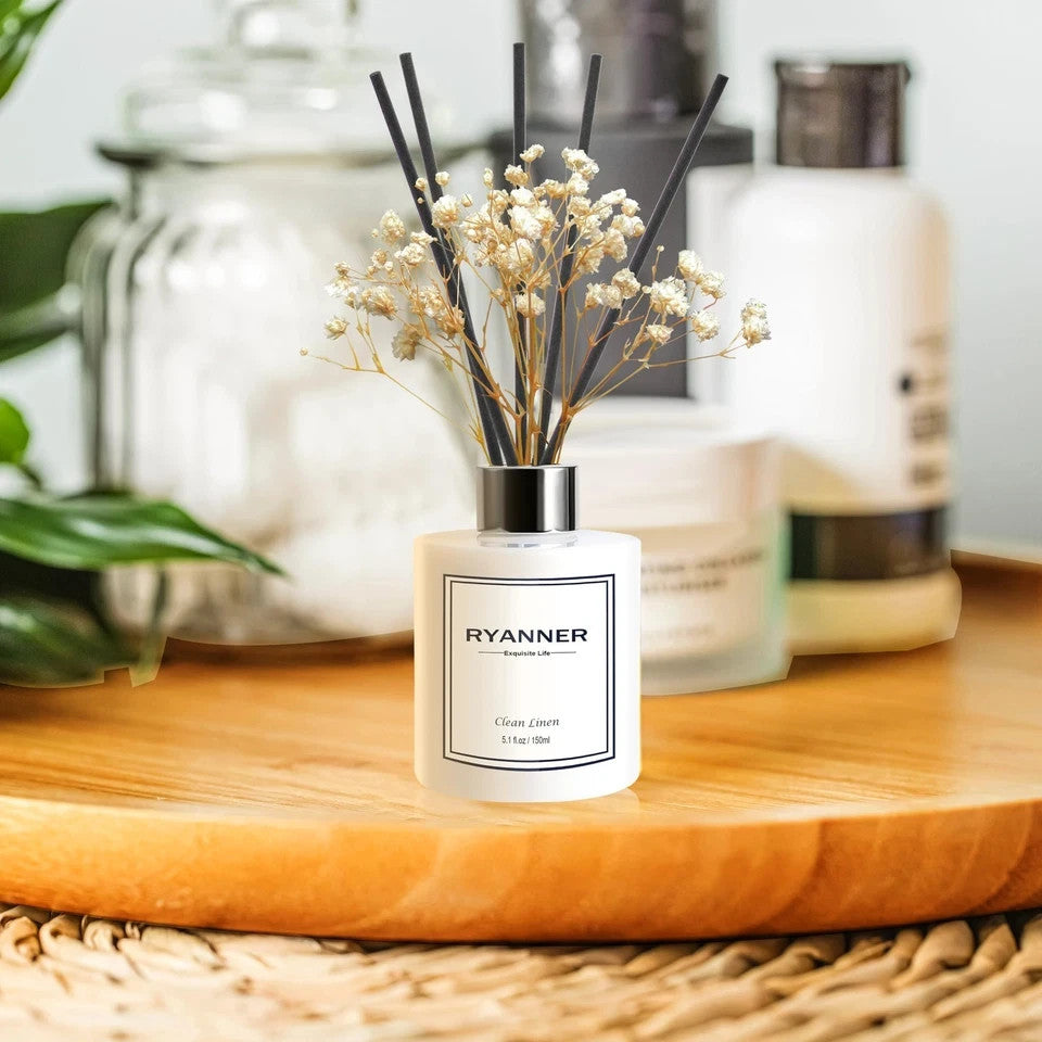 3 Pack × RYANNER Reed Diffusers “Deep Breath” Clean Linen – Home Office Décor