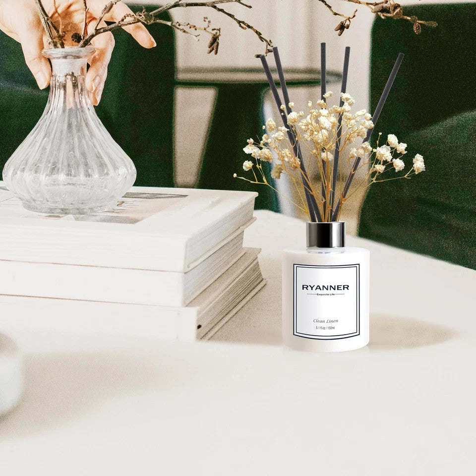 3 Pack × RYANNER Reed Diffusers “Deep Breath” Clean Linen – Home Office Décor