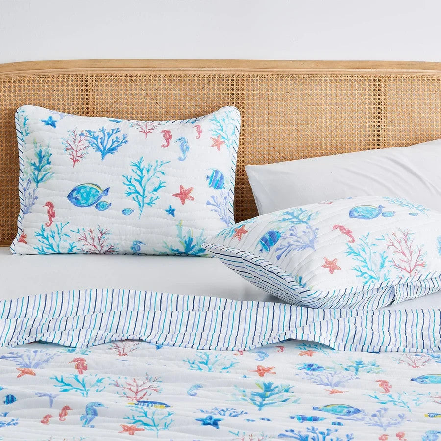 Great Bay Home Coastal Quilt Set Twin XL Nautical Microfiber Bedspread 2pc