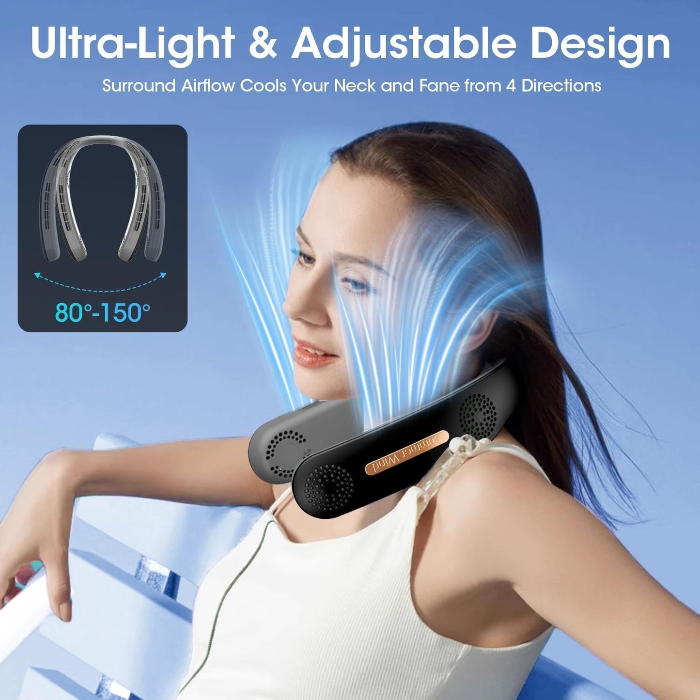 2 Pack of Bladeless Hanging Neck Turbo Fans, USB Rechargeable Wearable Fan