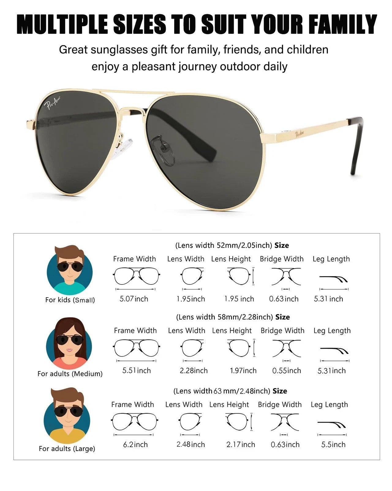 Pro Acme Teen Polarized Sunglasses - 7 Pairs Aviator Style | Cases & Accessories