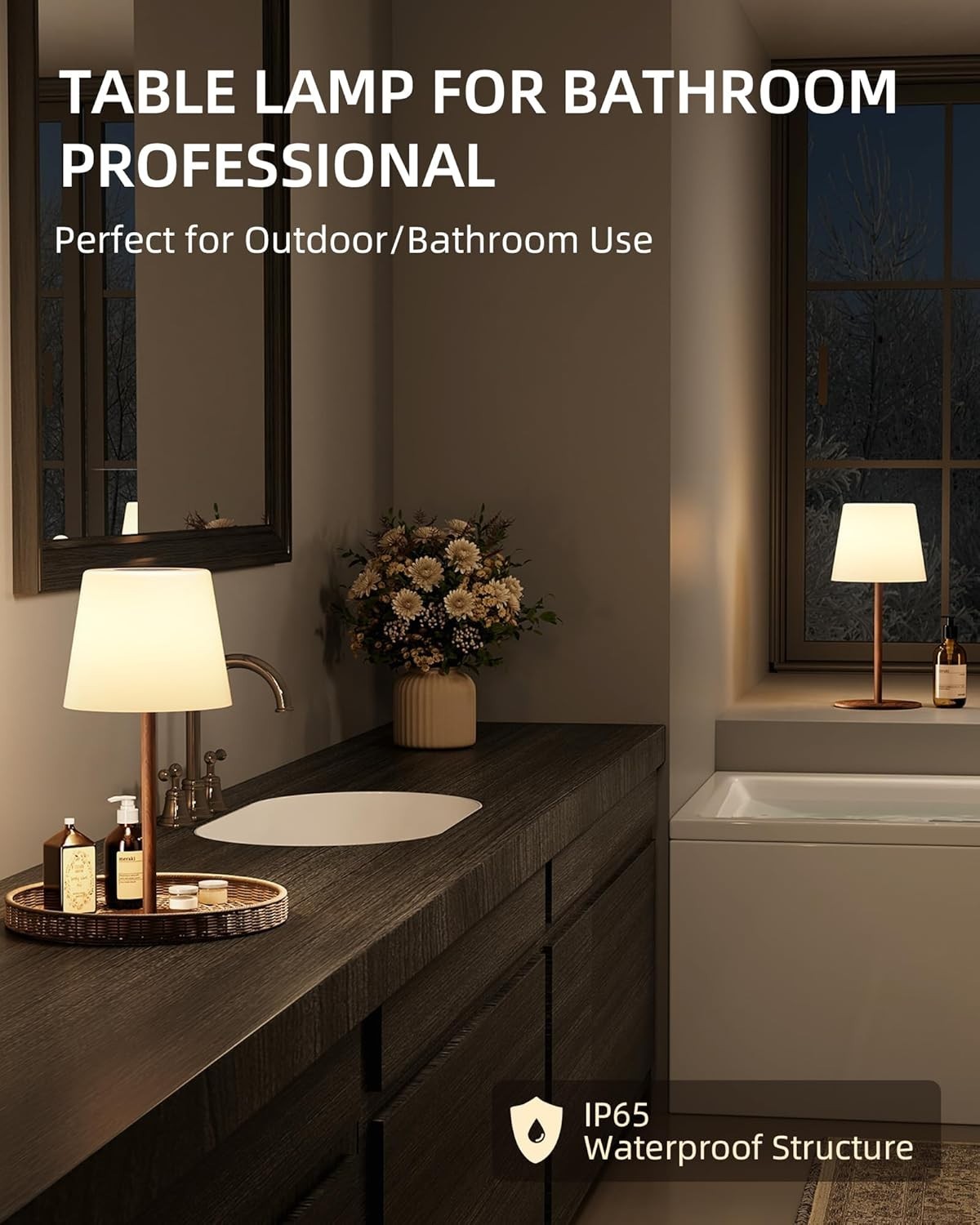 EZVALO LED Table Lamp 2-Pack–Wireless Rechargeable, 180 Lumens, IP65 Waterproof