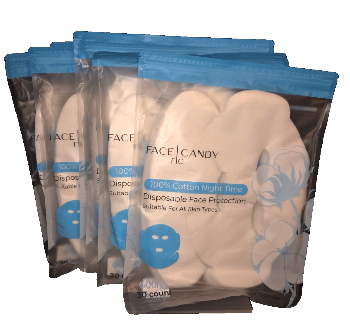 Face Candy 100% Cotton Disposable Night Face Masks 7 Packs Skin Protection 210ct