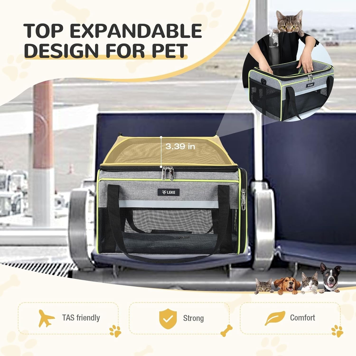 Lekereise -Expandable Pet Carrier - TSA Airline Approved Soft Sided Small Dogs