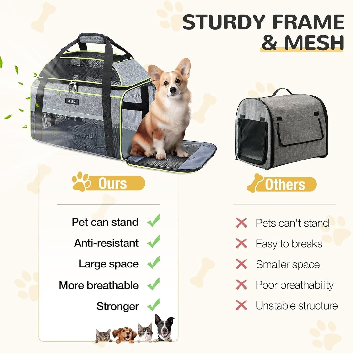 Lekereise -Expandable Pet Carrier - TSA Airline Approved Soft Sided Small Dogs