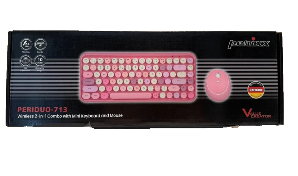 Perixx PERIDUO-713 Wireless 2-in-1 Combo – Pink Mini Keyboard and Mouse Set