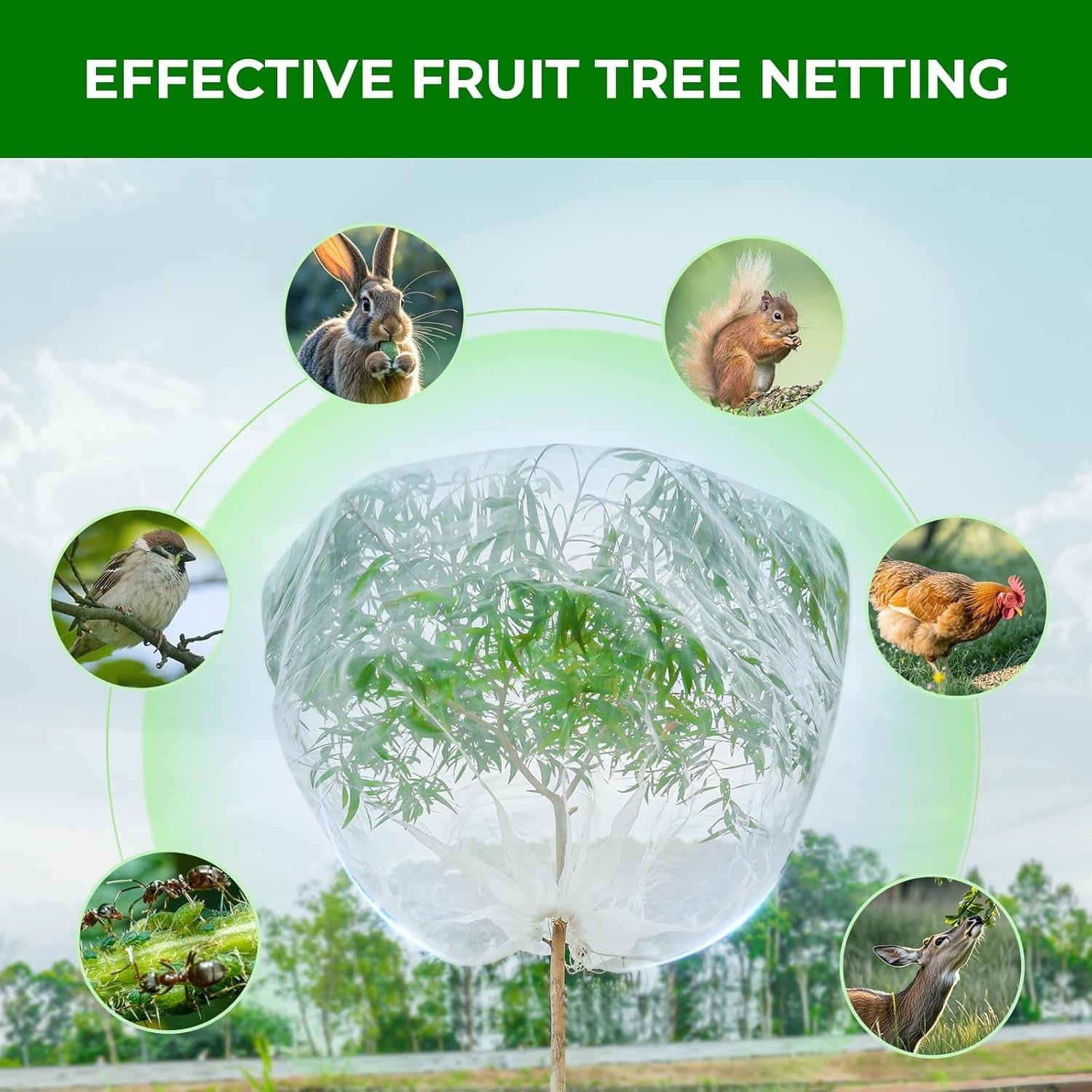 Fruit Tree Netting with 2-Way Zipper & Drawstring - 6.4'X6.4' Garden Plant Net