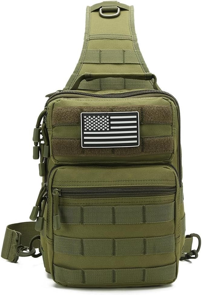 HOMUK Tactical Sling Bag – Military Style Crossbody Backpack – Green – New