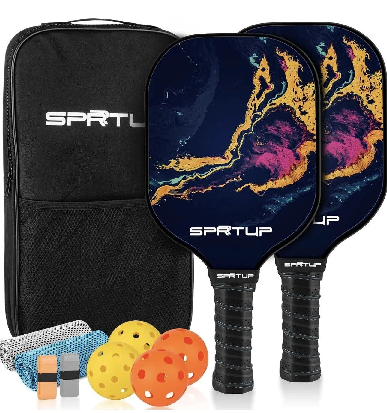 Pickleball Paddles Set of 2 USAPA Approved Fiberglass Rackets with 4 Balls