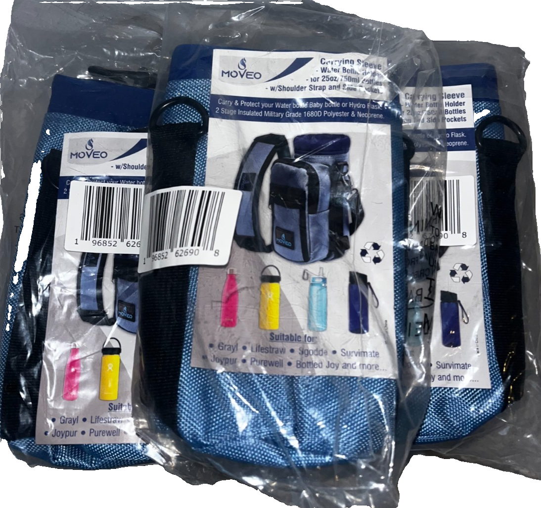 MOVEO Water Bottle 25oz/750ml Carrying Sleeve w/ Strap & Pocket | Lot of 3