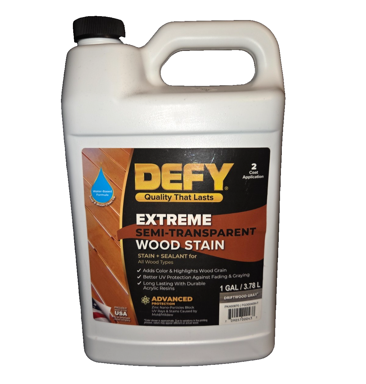 DEFY Extreme 1 Gallon Semi-Transparent Exterior Wood Stain, Driftwood Gray