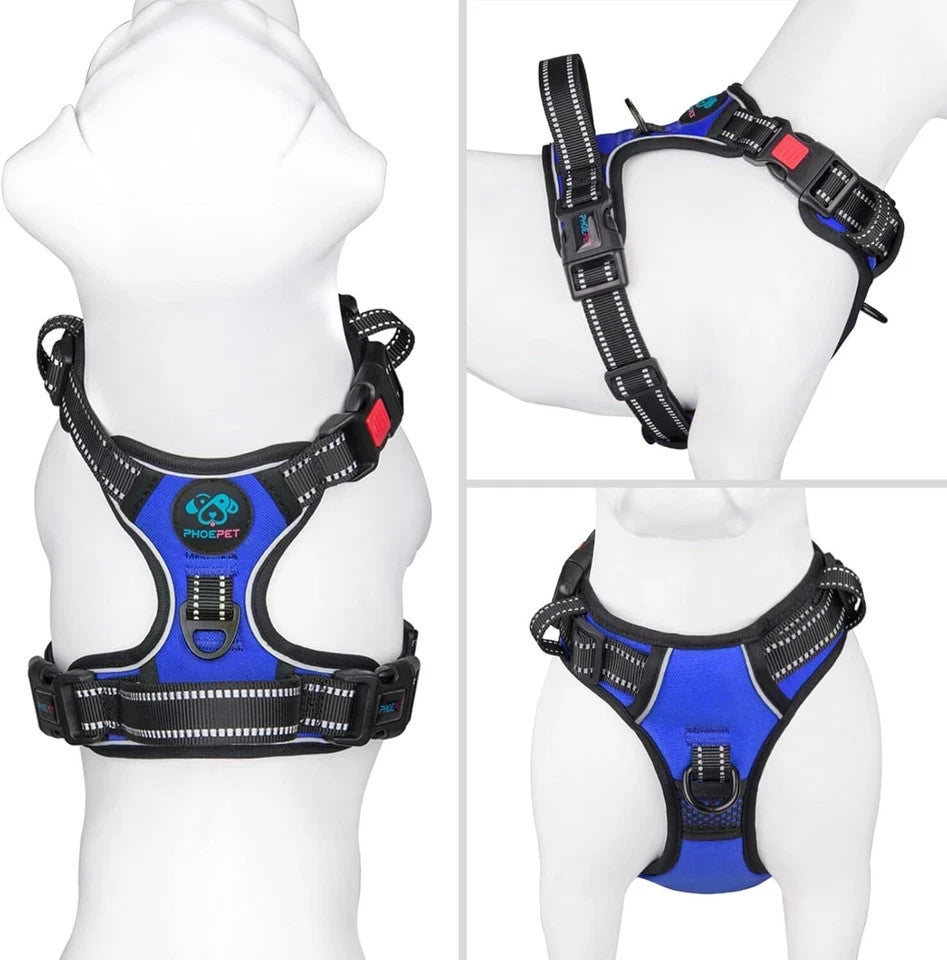 PHOEPET No Pull Dog Harness – Size: Extra Large, Royal Blue Adjustable Pet Vest