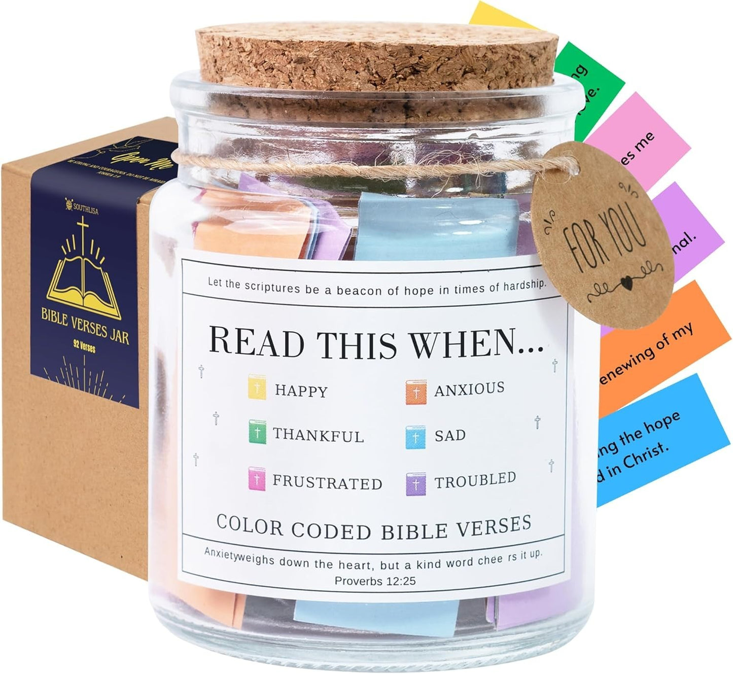 Bonditech Bible Verse Jar “Read Me When” Color-Coded Scripture Glass Jar Gift