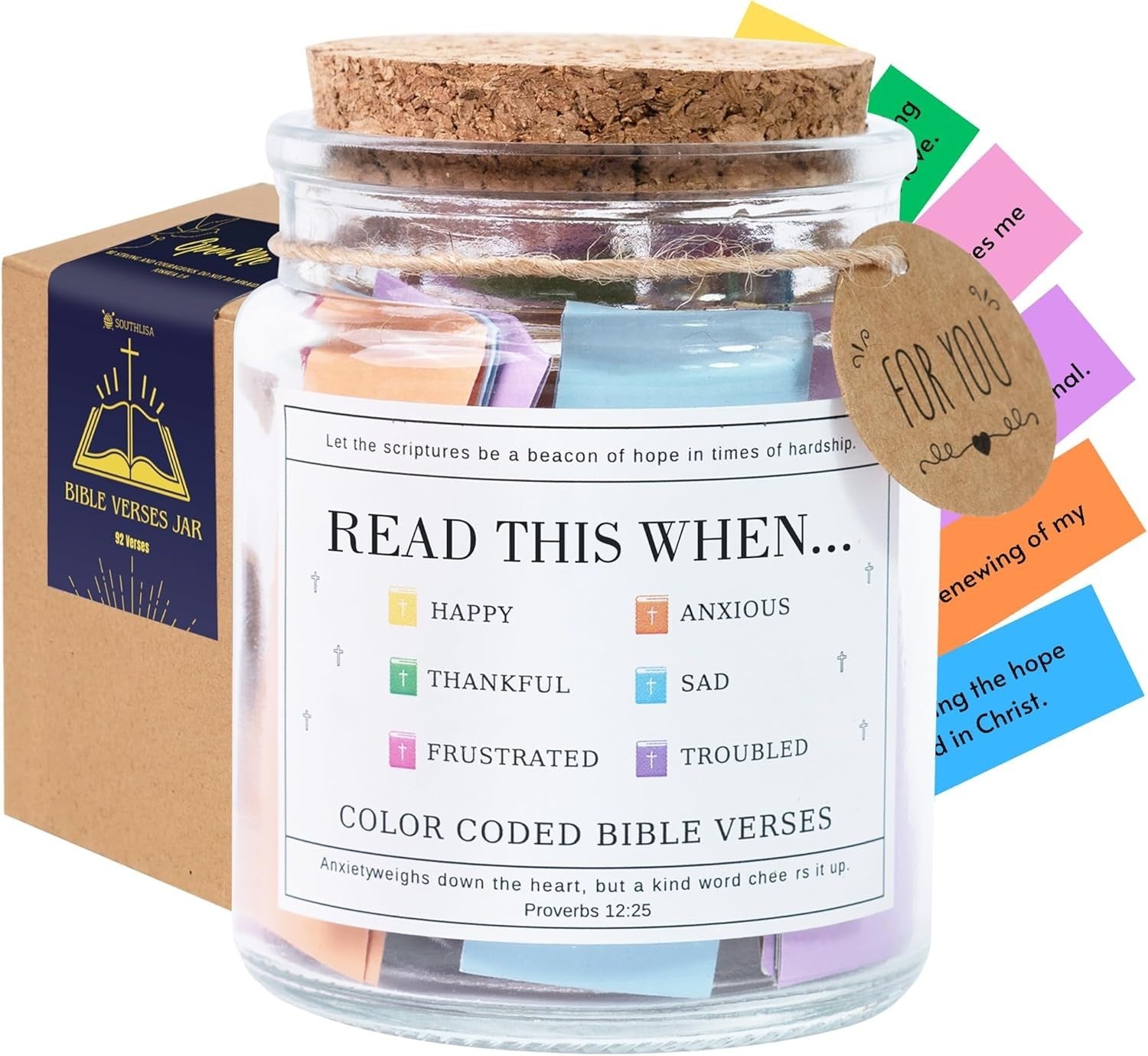 Bonditech Bible Verse Jar “Read Me When” Color-Coded Scripture Glass Jar Gift