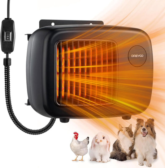 DREYOO Pet House Heater 600W – Dog House Heater w/ Chew-Resistant Cord (Black)