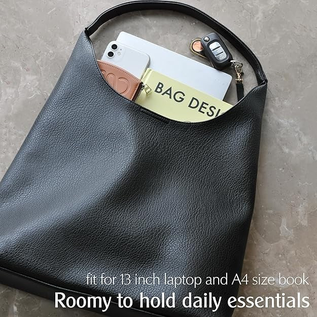 HOXIS Hobo Bags - Soft Vegan Leather - Shoulder Handbag Slouchy - Black