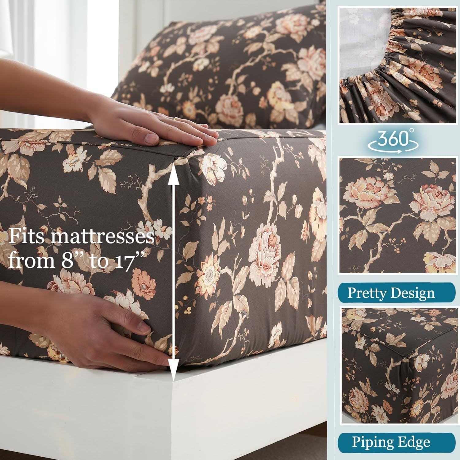 Zusbest Bedding Bundle Floral Comforter Set w/ Storage Bag Soft Cozy