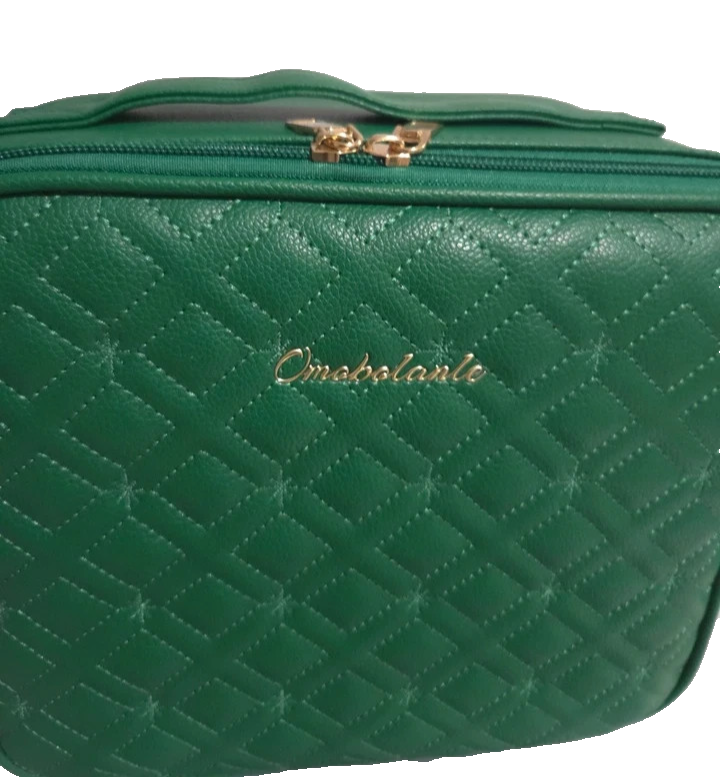 Omobolanle LED Travel Mirror with Quilted Green Cosmetic Organizer Case
