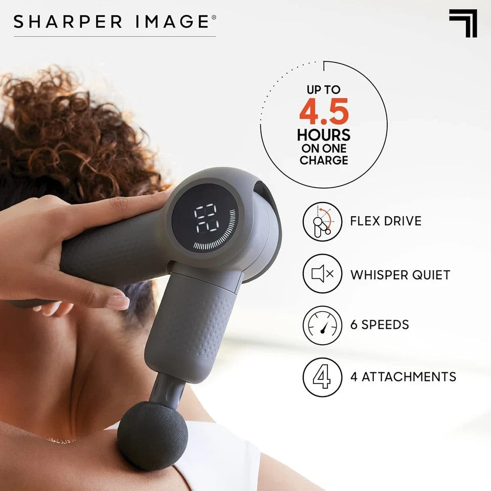 Sharper Image Powerboost Flex Pivot Percussion Massager – 6 Speeds, 4 Attachment