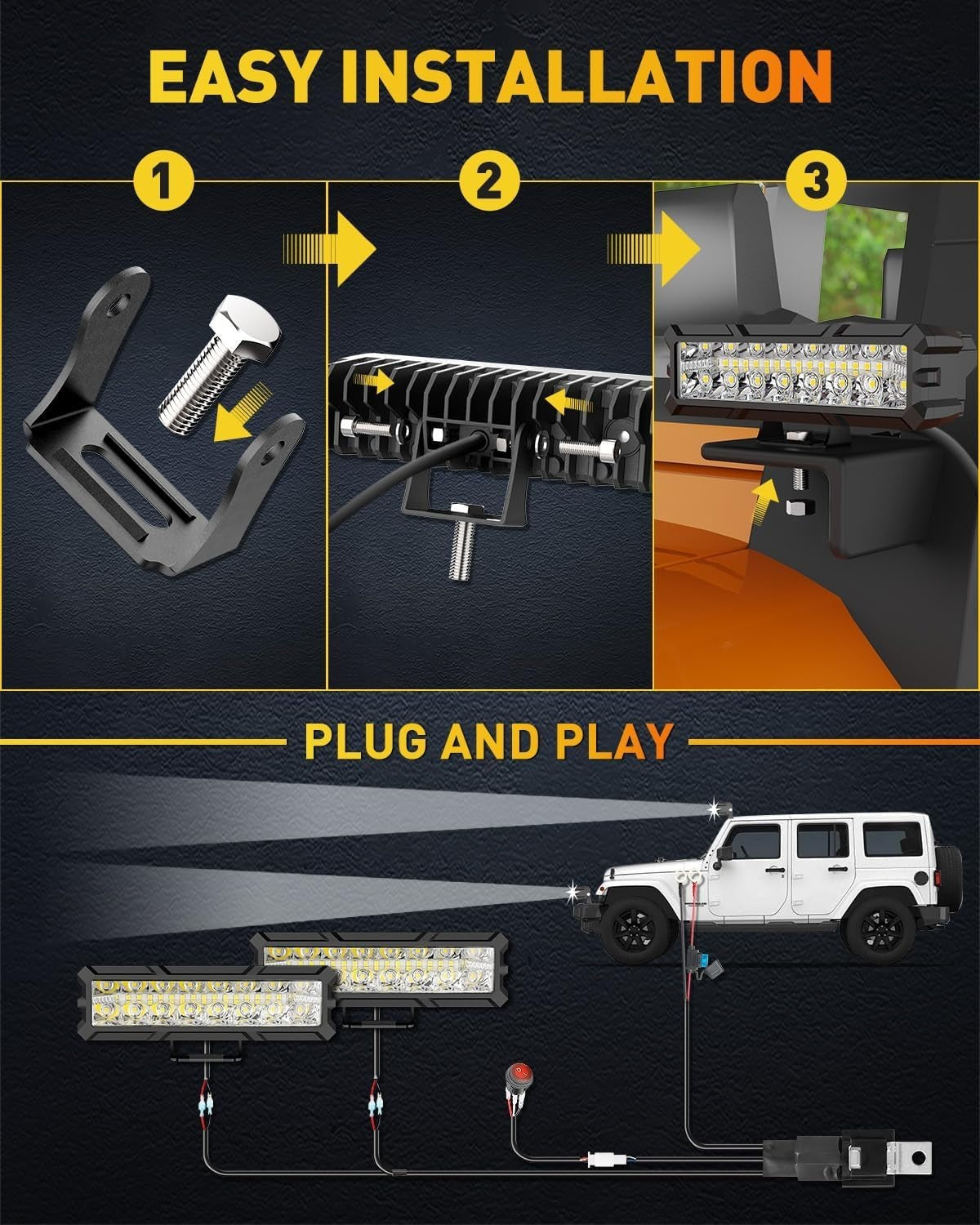 NAOEVO V30 6-Inch LED Light Bar – Pair Off-Road Driving Lights Spot Flood Combo