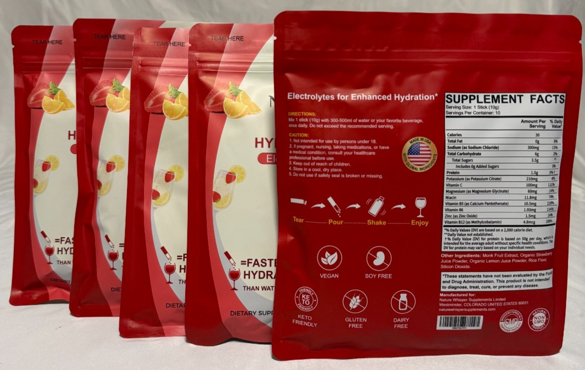 Nature Whisper Hydration Booster – Strawberry Lemonade (Bundle of 5 Packs)