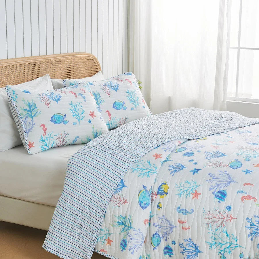 Great Bay Home Coastal Quilt Set Twin XL Nautical Microfiber Bedspread 2pc