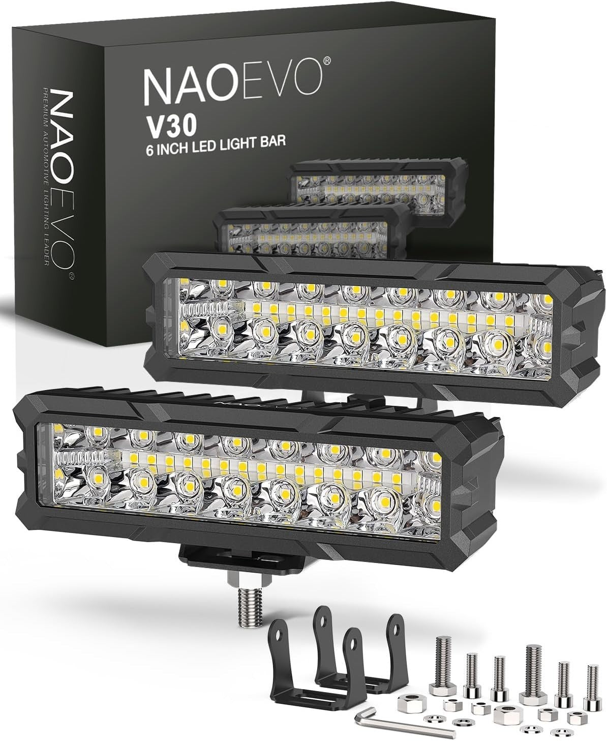 NAOEVO V30 6-Inch LED Light Bar – Pair Off-Road Driving Lights Spot Flood Combo