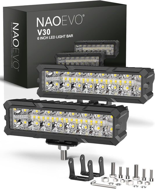 NAOEVO V30 6-Inch LED Light Bar – Pair Off-Road Driving Lights Spot Flood Combo