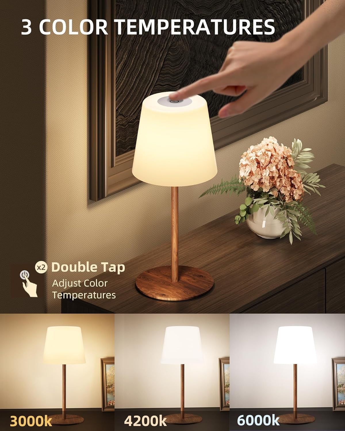 EZVALO LED Table Lamp 2-Pack–Wireless Rechargeable, 180 Lumens, IP65 Waterproof