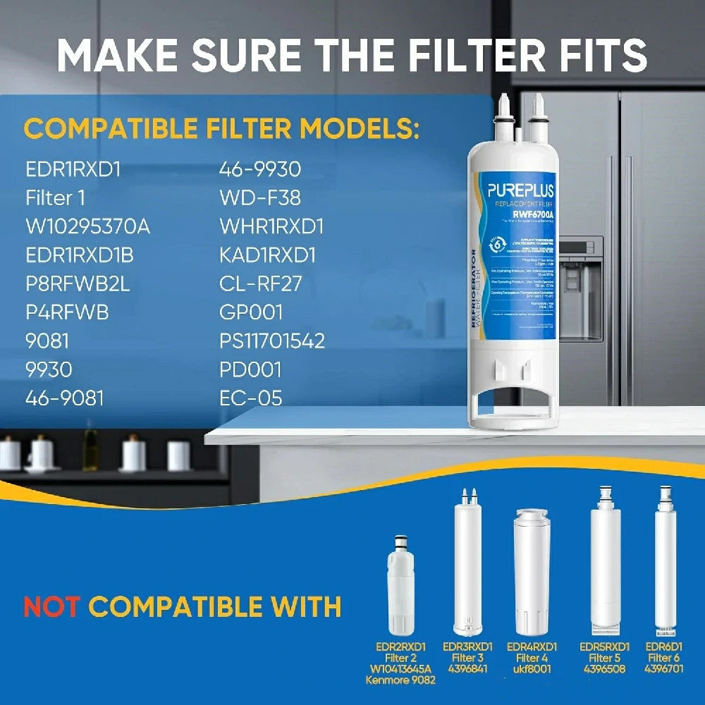 3 Pack PurePlus RWFG700A Refrigerator Water Filter Replacement 99% Chlorine