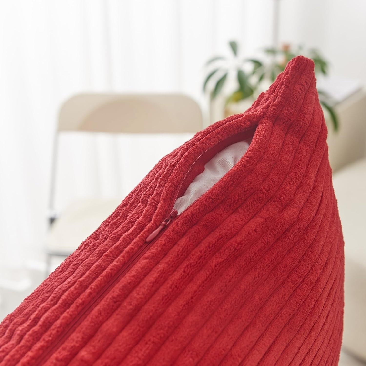 Red Textured Throw Pillow Covers – Square – Soft Corduroy Style – Decorative