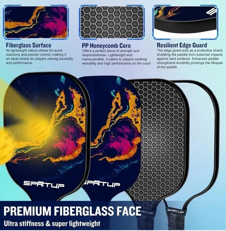 Pickleball Paddles Set of 2 USAPA Approved Fiberglass Rackets with 4 Balls