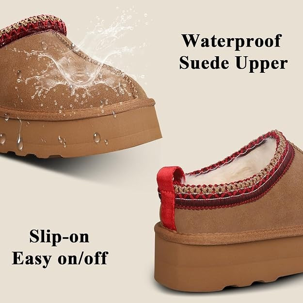 Cozy Slip On Slippers - Platform Fleece Lined Comfortable Shoes - Size 38 (US 7)