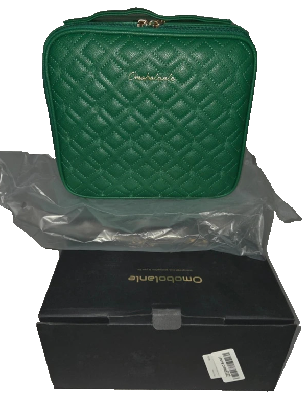 Omobolanle LED Travel Mirror with Quilted Green Cosmetic Organizer Case