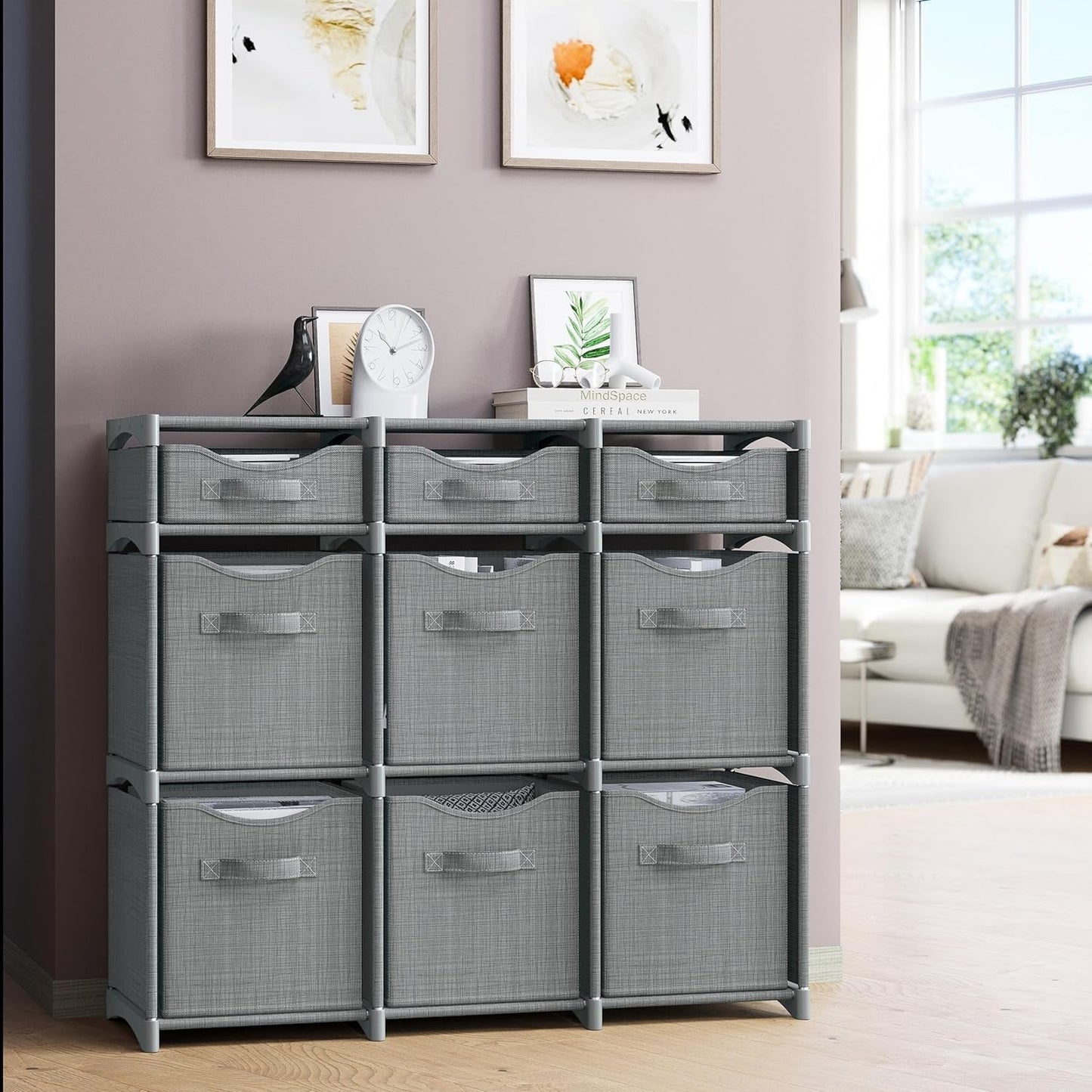 Neaterize 3-Tier Cube Organizer – 9 Cube Storage Shelf – Gray – New Open Box