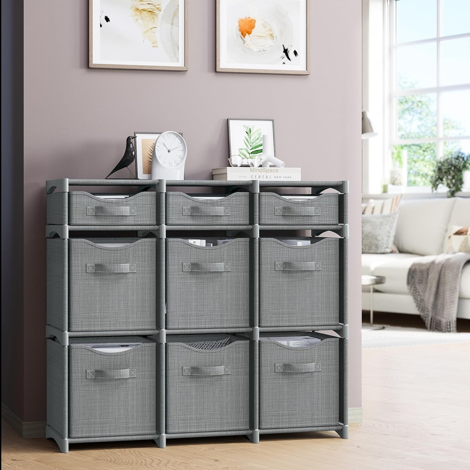 Neaterize 3-Tier Cube Organizer – 9 Cube Storage Shelf – Gray – New Open Box