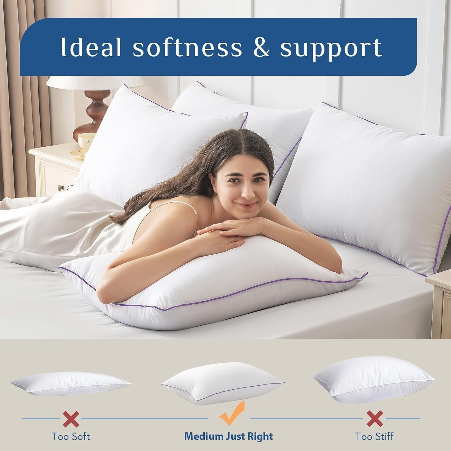 JOLLYVOGUE Hotel Quality Bed Pillows – Vacuum Sealed – Side/Stomach/Back Sleeper