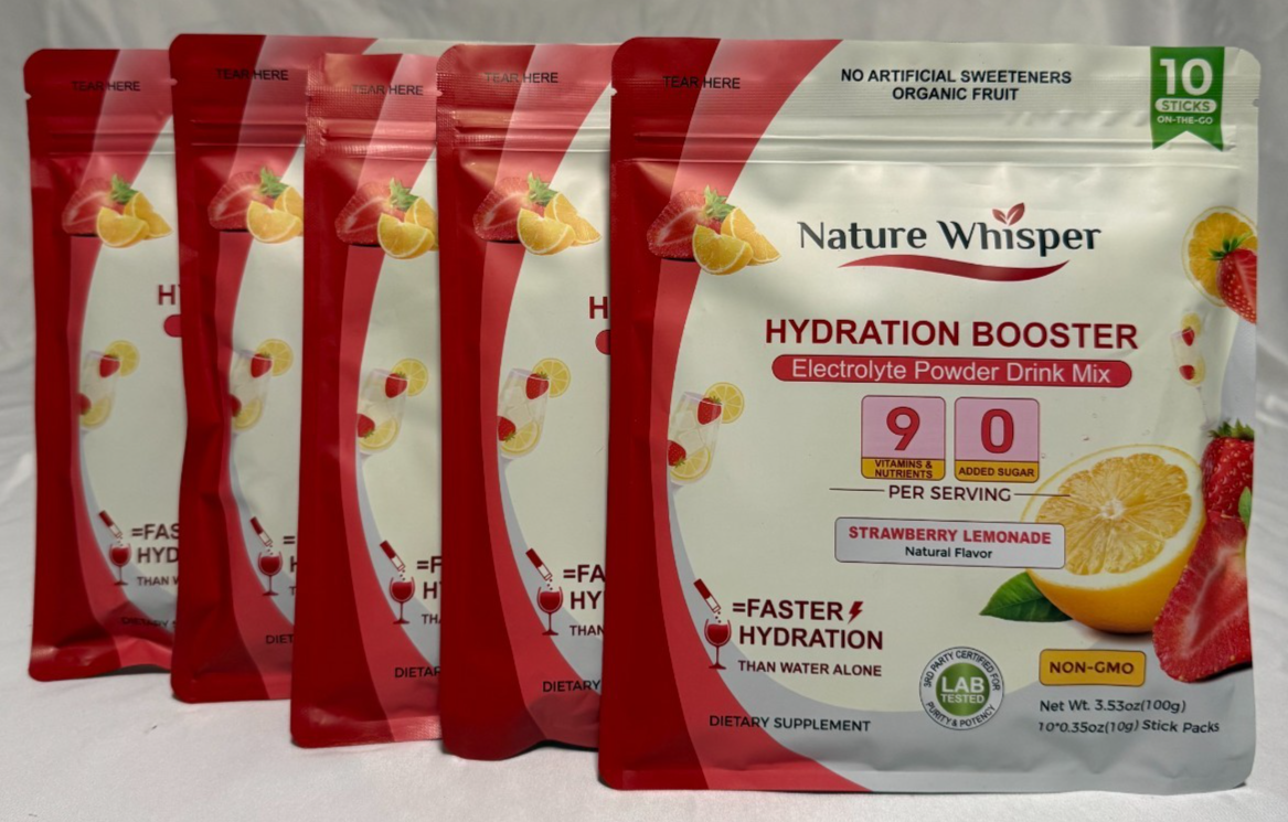 Nature Whisper Hydration Booster – Strawberry Lemonade (Bundle of 5 Packs)