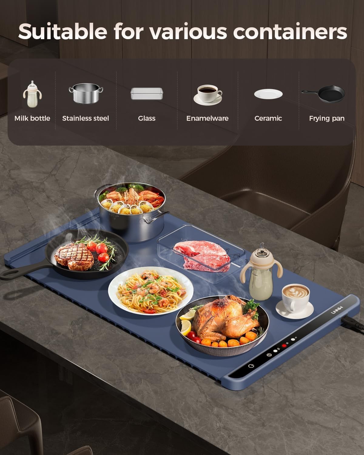 LNNIW Food Warming Mat with Adjustable Temperature – Electric Silicone Heat Mat
