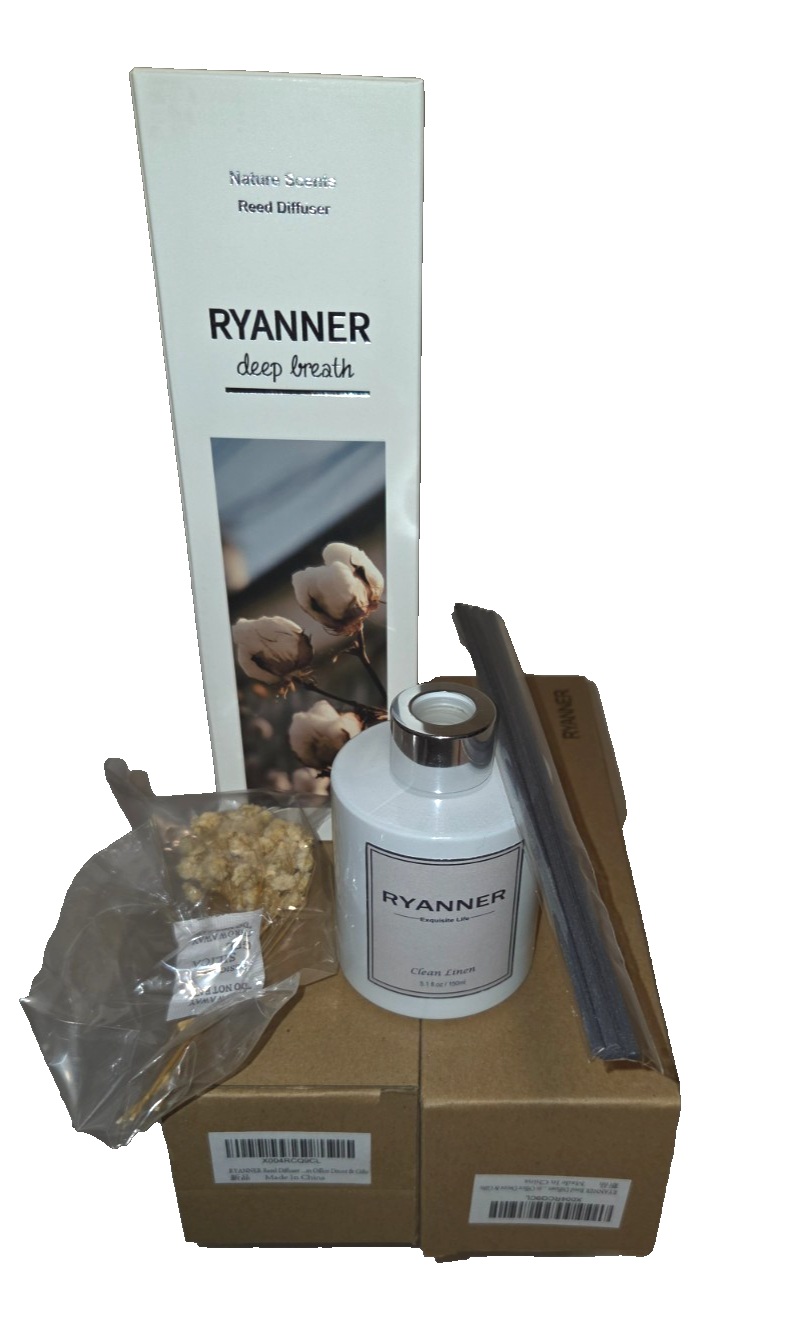 3 Pack × RYANNER Reed Diffusers “Deep Breath” Clean Linen – Home Office Décor