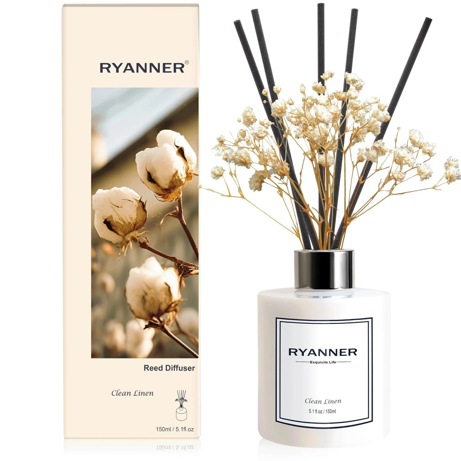 3 Pack × RYANNER Reed Diffusers “Deep Breath” Clean Linen – Home Office Décor