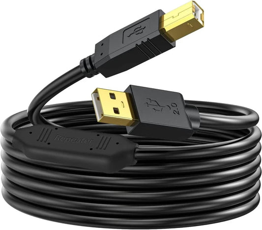 Long USB Printer Cable A to B Male Black – High Speed – Approx 50 ft