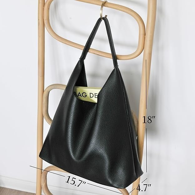 HOXIS Hobo Bags - Soft Vegan Leather - Shoulder Handbag Slouchy - Black