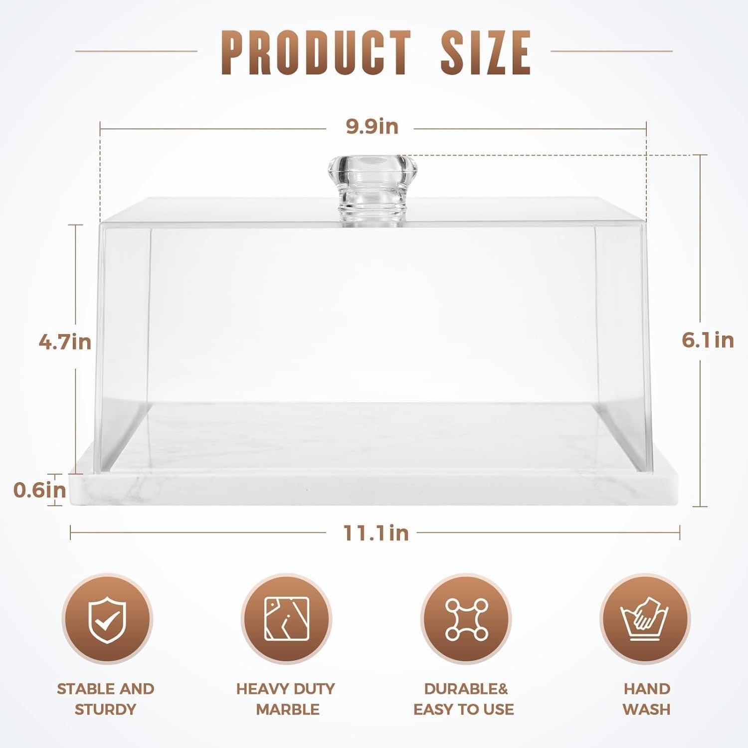 Square Marble Cake Stand with Lid CherHome Dessert Display Tray Kitchen