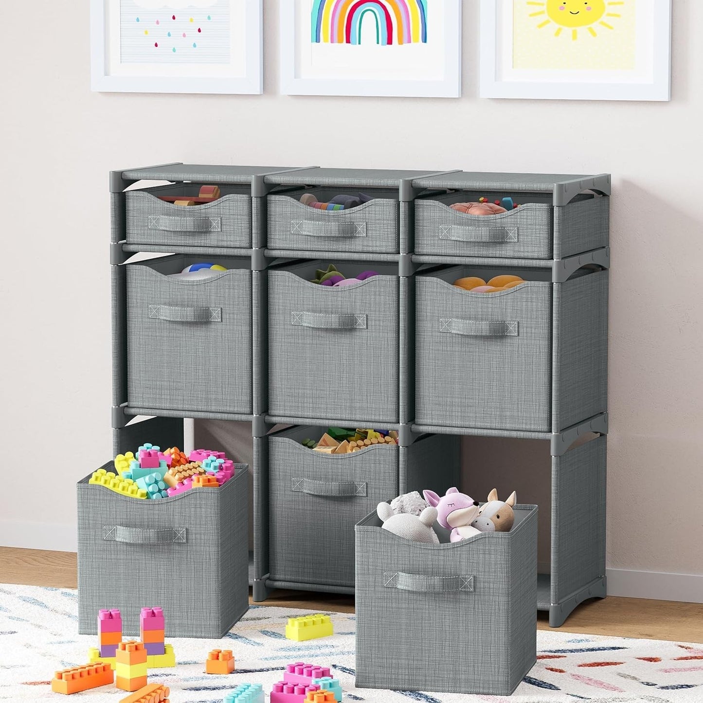 Neaterize 3-Tier Cube Organizer – 9 Cube Storage Shelf – Gray – New Open Box