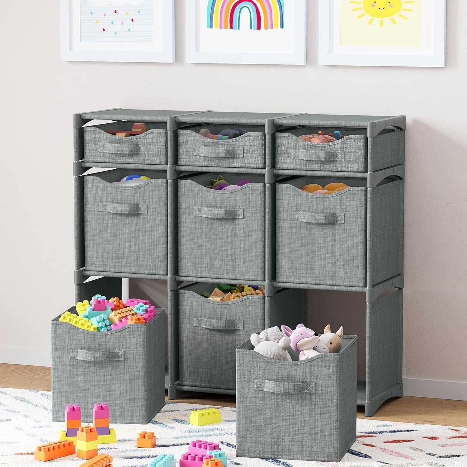 Neaterize 3-Tier Cube Organizer – 9 Cube Storage Shelf – Gray – New Open Box